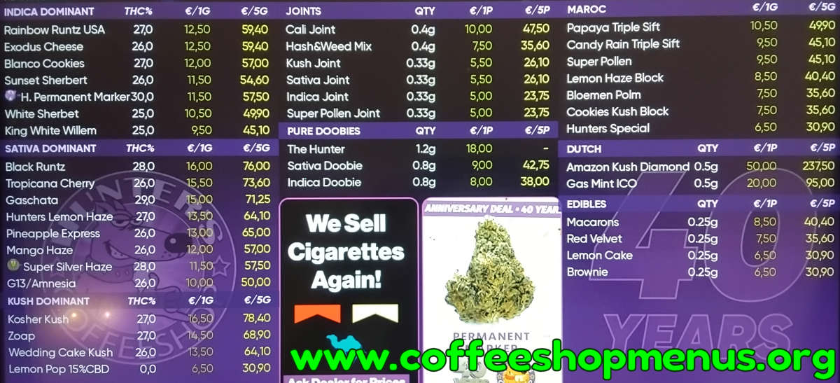 Hunter's Downtown Menu 2