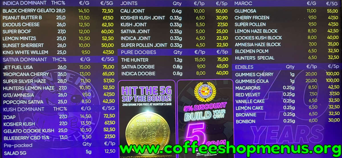 Hunter's Rotterdam Menu 1