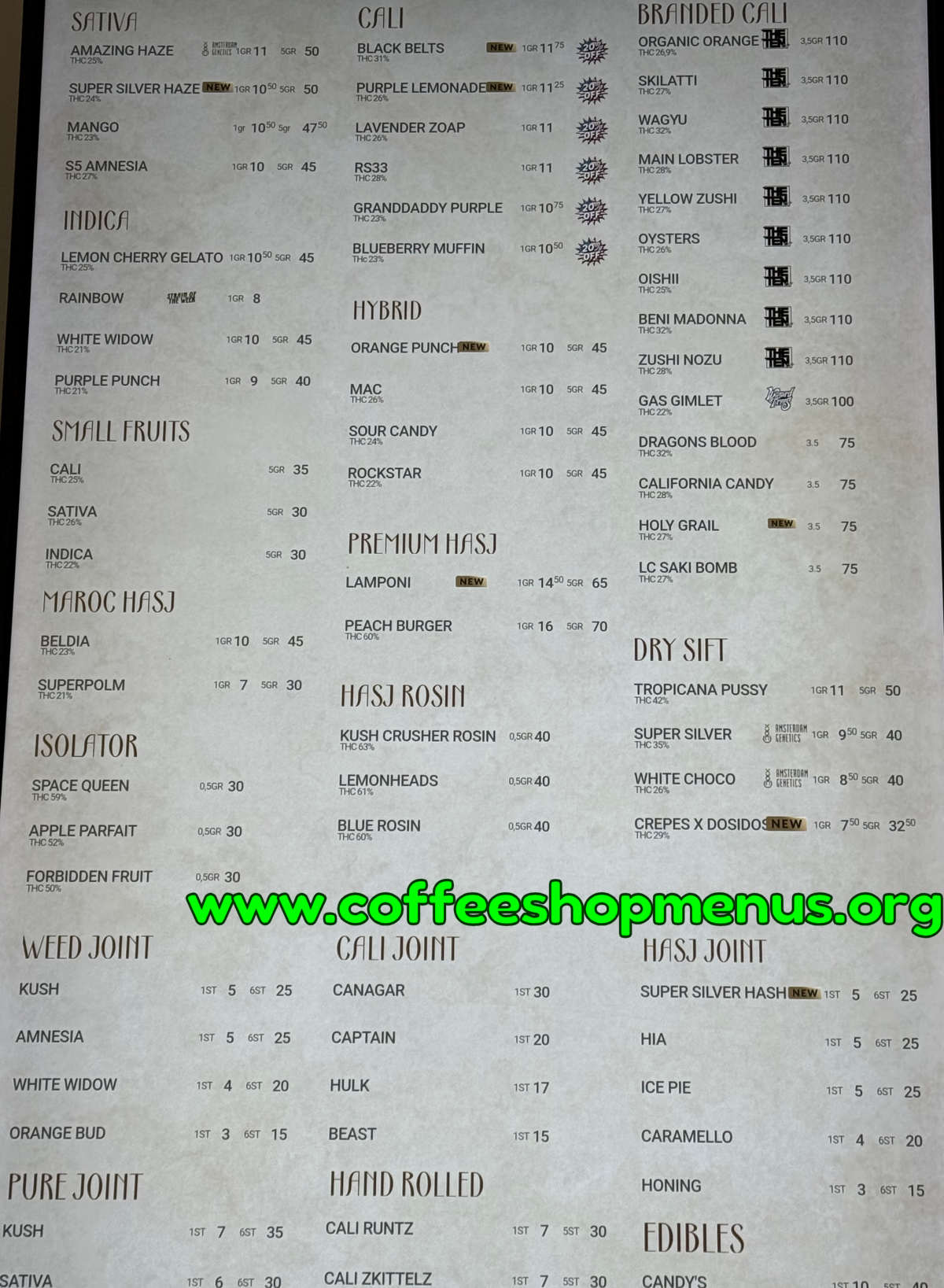 The Greengrocers Menu 1