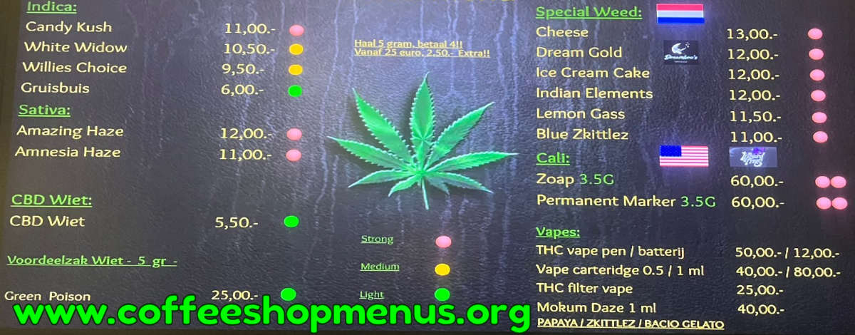 Willie Wortel's Sinsemilla Menu 1